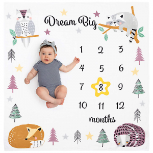 Organic Baby Monthly Milestone Blanket Boy Or Girl Woodland Animals