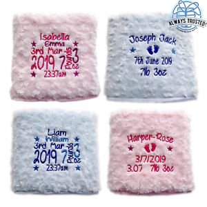 PERSONALISED BABY BLANKET EMBROIDERED SOFT FLUFFY GIFT